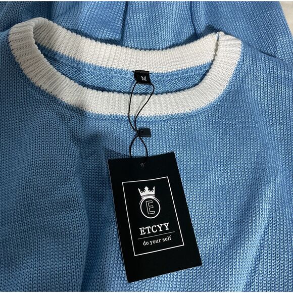 Etcyy Medium Blue White Knit Sweater Vest Top - Picture 4 of 6